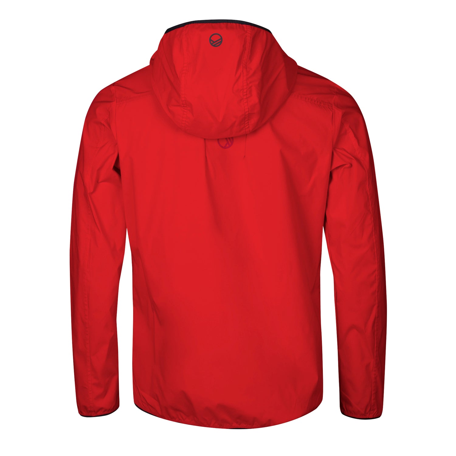 Eine rote Halti Pallas Herren Lite X-Stretch-Jacke, von hinten gesehen, mit langen Ärmeln und einem kleinen Logo im Nackenbereich.