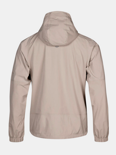 Die Pallas Herren Jogger Lite Jacke von Halti in Beige mit Kapuze wird von hinten vor neutralem Hintergrund gezeigt.