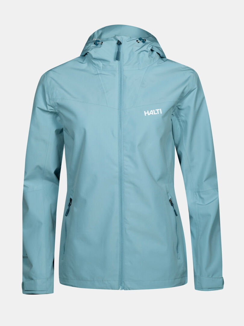 Halti Forter DX Regenjacke für Damen: hellblau, wasserdicht, mit Reißverschluss, 2 Taschen – perfekt zum Wandern und für Abenteuer.