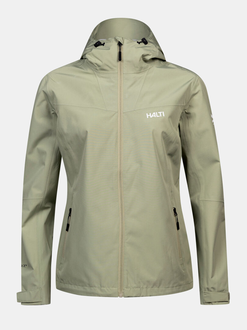 Halti Forter DX Regenjacke für Damen, hellolivgrün, wasserdicht, Reißverschlusstaschen – ideal für Outdoor-Aktivitäten.