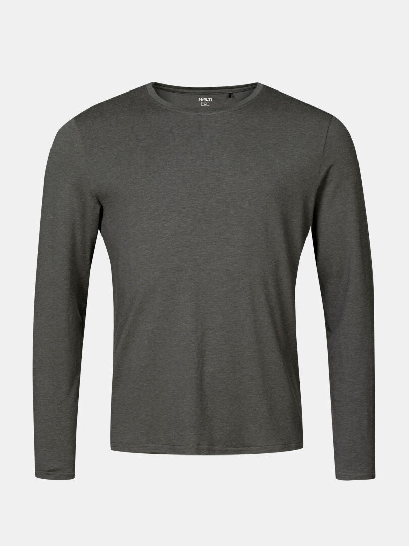 Halti Tuntu II Longsleeve Merinoshirt Herren in dunkelgrau auf einfarbig weißem Hintergrund.