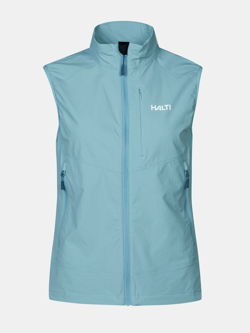 Halti Pallas Evo X-stretch Weste Damen, hellblau, mit Frontreißverschluss, Brusttasche und Logo.