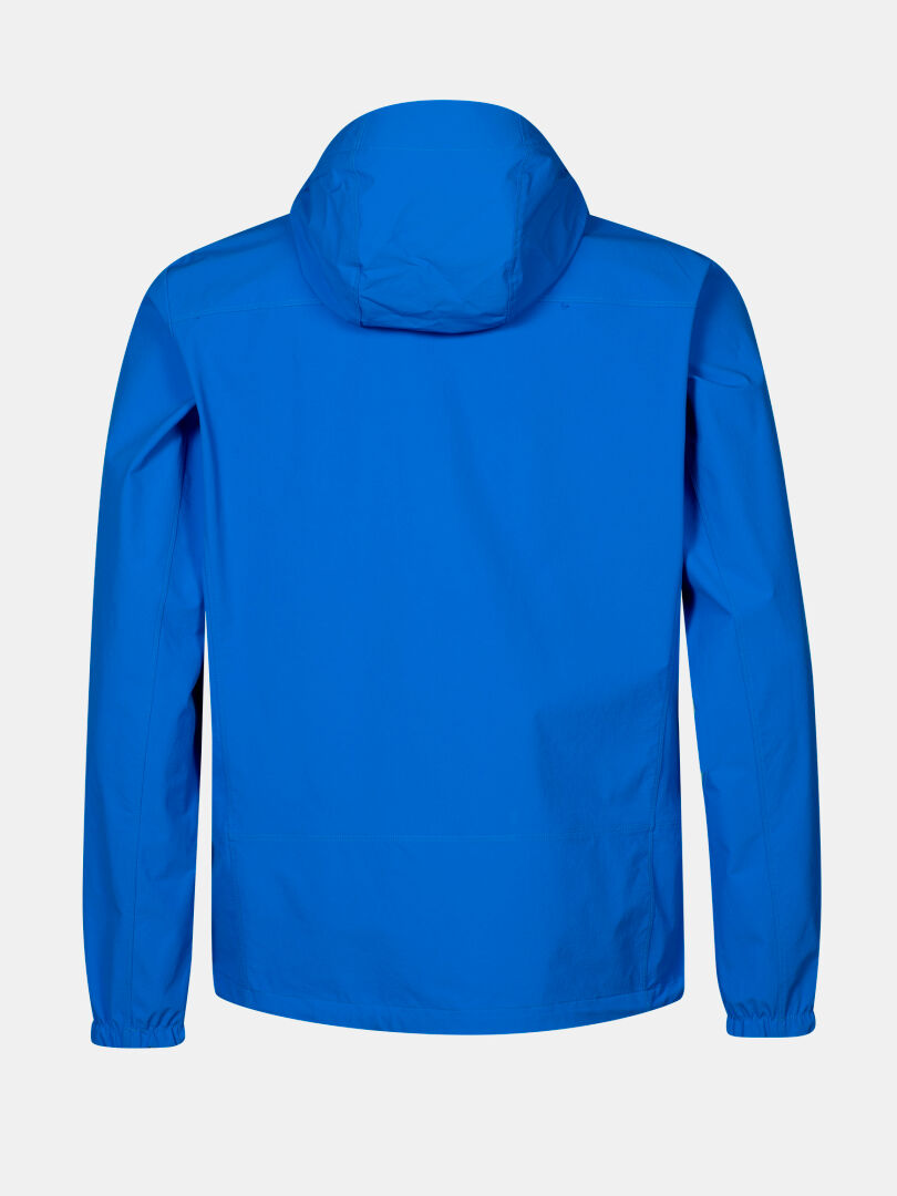 Eine Halti Pallas Evo X-stretch Jacke Herren in leuchtendem Blau wird von hinten auf einem schlichten weißen Hintergrund gezeigt.