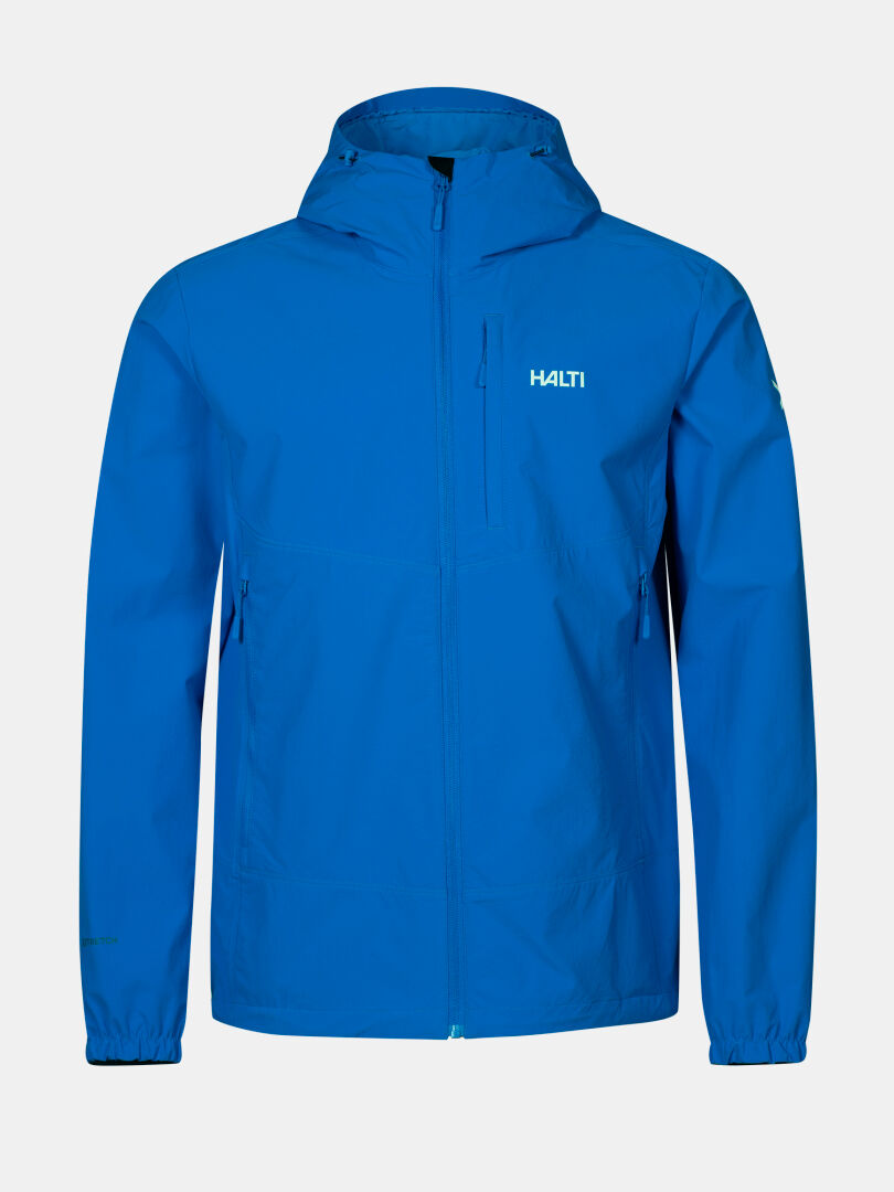 Halti Pallas Evo X-stretch Jacke Herren in hellblau mit Frontreißverschluss, Reißverschlusstaschen und Brustlogo.
