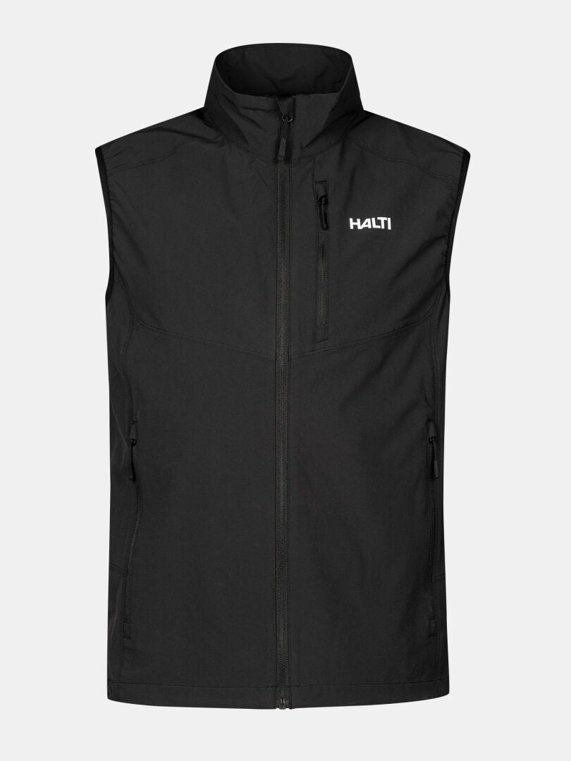 Halti Pallas Evo X-stretch Weste Herren: ultraleicht, mit Frontreißverschluss, hohem Kragen und Logo auf der Brust.