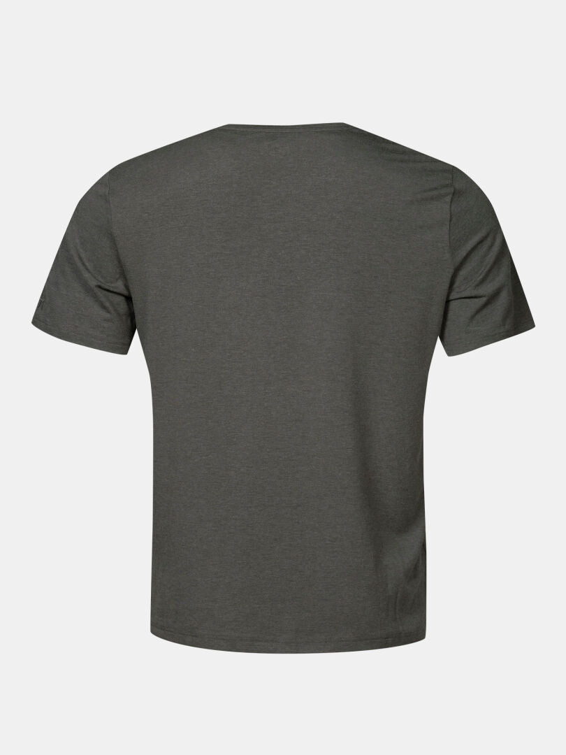 Das Halti Tuntu II Merinoshirt Herren, kurzärmelig und dunkelgrau, von hinten auf weißem Grund dargestellt.