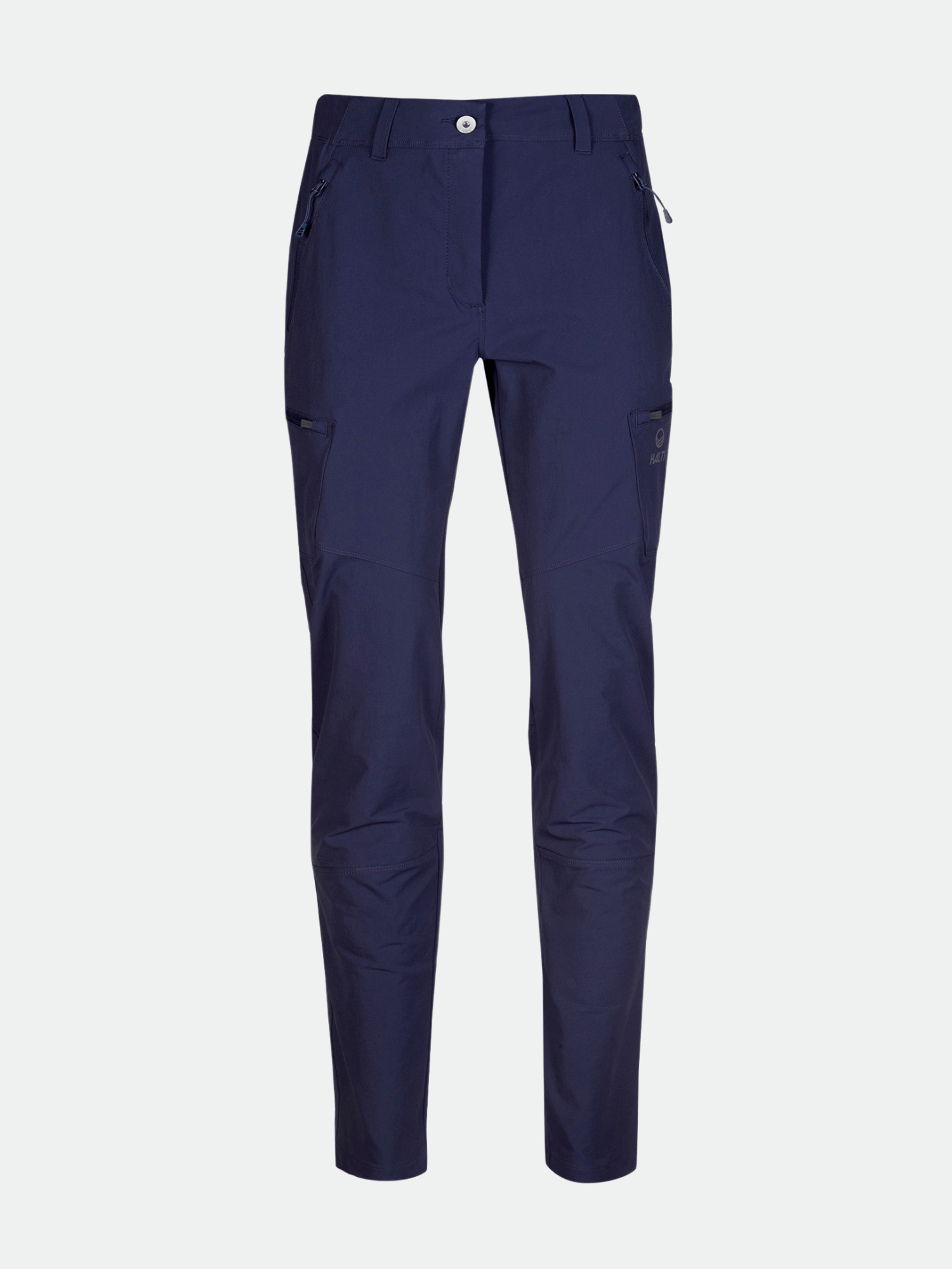 Halti Pallas Evo Brushed X-stretch Damenhose in Navy, slim-fit, mit Reißverschlusstaschen und Frontknopf.