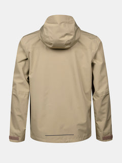 Beige Halti Forter DX Warm Regenjacke Herren met capuchon, lange mouwen en rechte zoom, achterkant getoond.