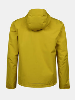 Die Halti Forter DX Warm Regenjacke Herren in gelb, wasserabweisend, abgebildet von hinten auf weißem Hintergrund.