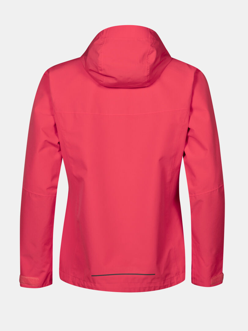 Rückenansicht von Halti Forter DX Regenjacke Plus Damen in leuchtendem Pink, lange Ärmel, auf einfarbig weißem Hintergrund.