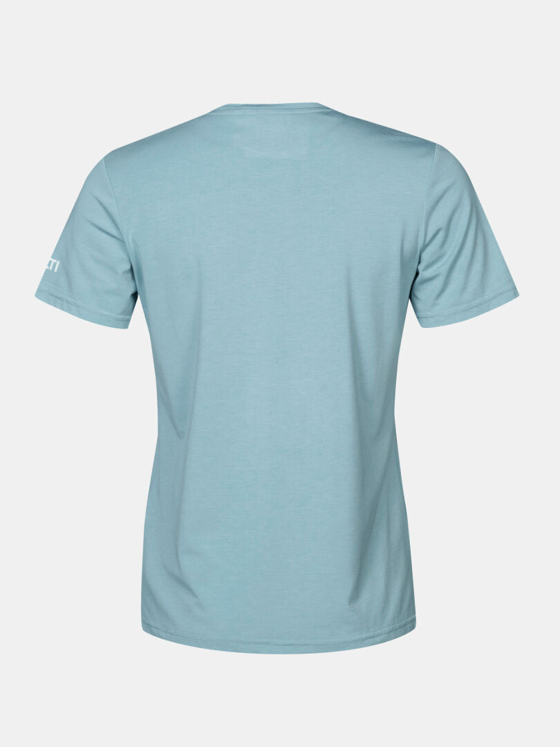 Das Halti Kalteva T-Shirt Damen aus nachhaltiger Holzfaser in Hellblau, Rückansicht, perfekt für Outdoor-Aktivitäten.