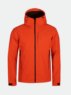 Halti Pallas Evo Brushed X-stretch Jacke Herren in leuchtendem Orange mit schwarzen Reißverschlüssen, verstellbaren Bündchen, auf weiß.