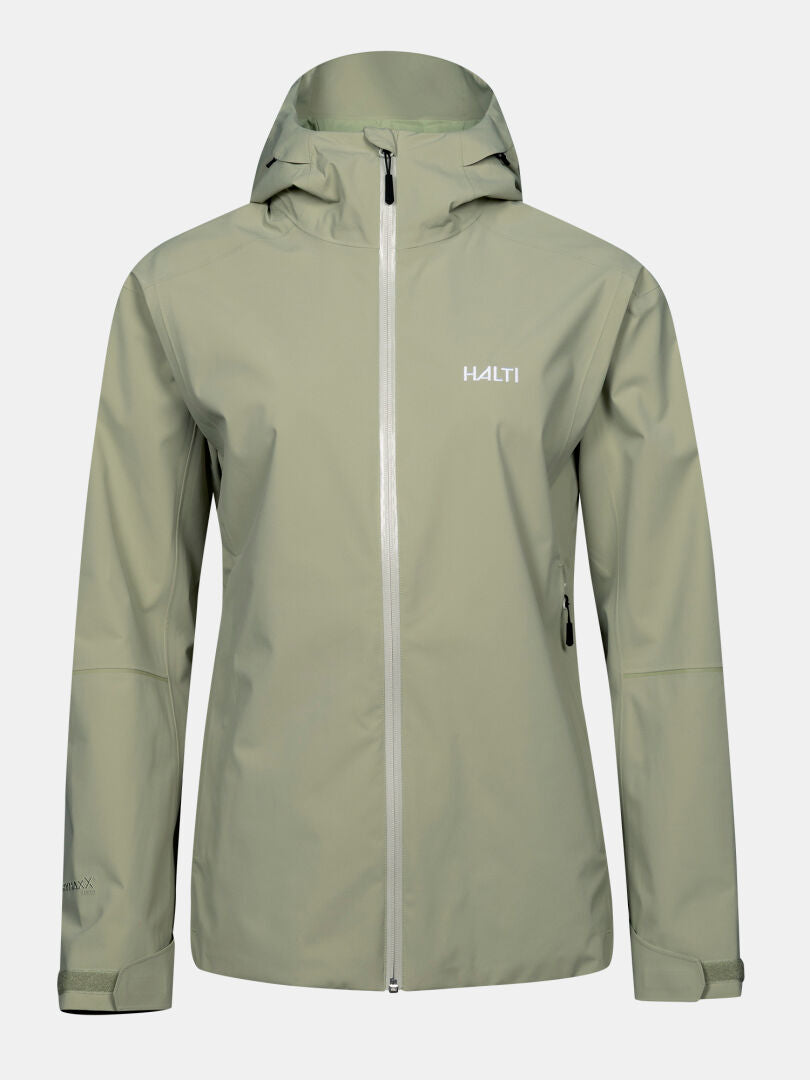 Staala DX Regenjacke für Damen von Halti in Hellgrün mit Logo und Reißverschluss – perfekt für Outdoor-Abenteuer.