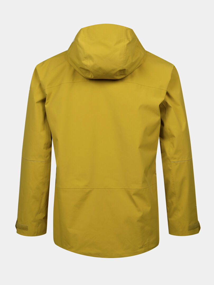 Halti Staala DX Regenjacke Herren in Gelb von hinten mit langen Ärmeln, verstellbaren Bündchen - ideal für Outdoor-Abenteuer.