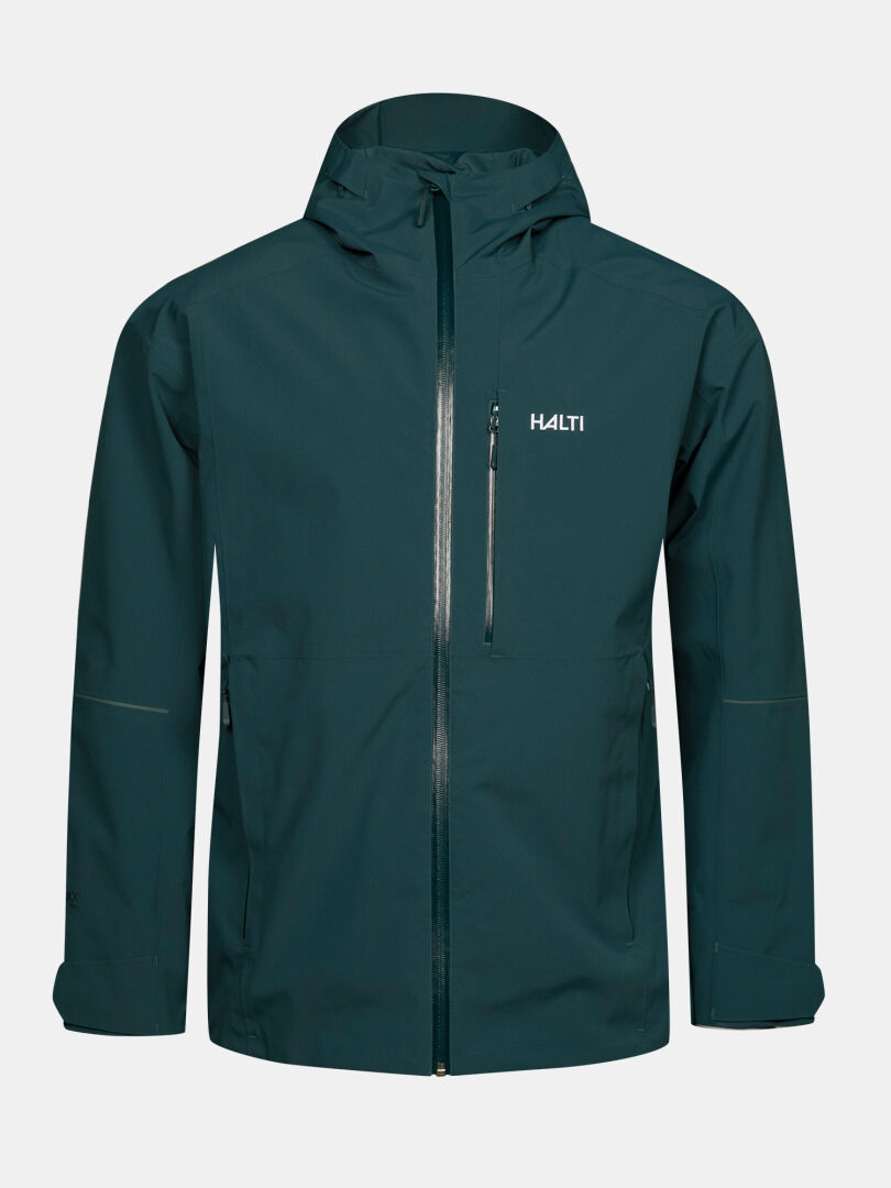 Halti Staala DX Regenjacke für Herren, dunkelgrün, atmungsaktiv, mit Kapuze und Taschen – ideal für Outdoor-Aktivitäten.