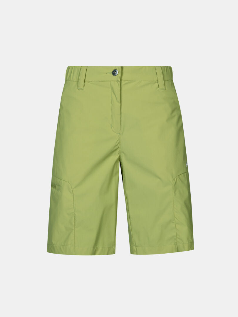Halti Pallas Cool Shorts Damen: hellgrün, mit Gürtelschlaufen, Knopfverschluss & Seitentaschen-ideal für Outdoor-Aktivitäten.