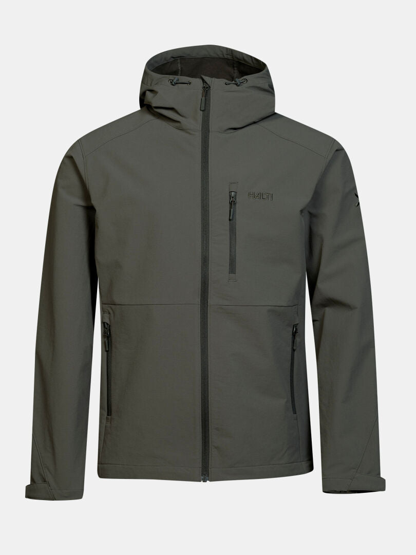 Halti Finholma X-Stretch-Jacke für Herren: grau, winddichtes Stretchmaterial, Reißverschluss vorne, 3 Taschen; ideal für Outdoor-Aktivitäten.