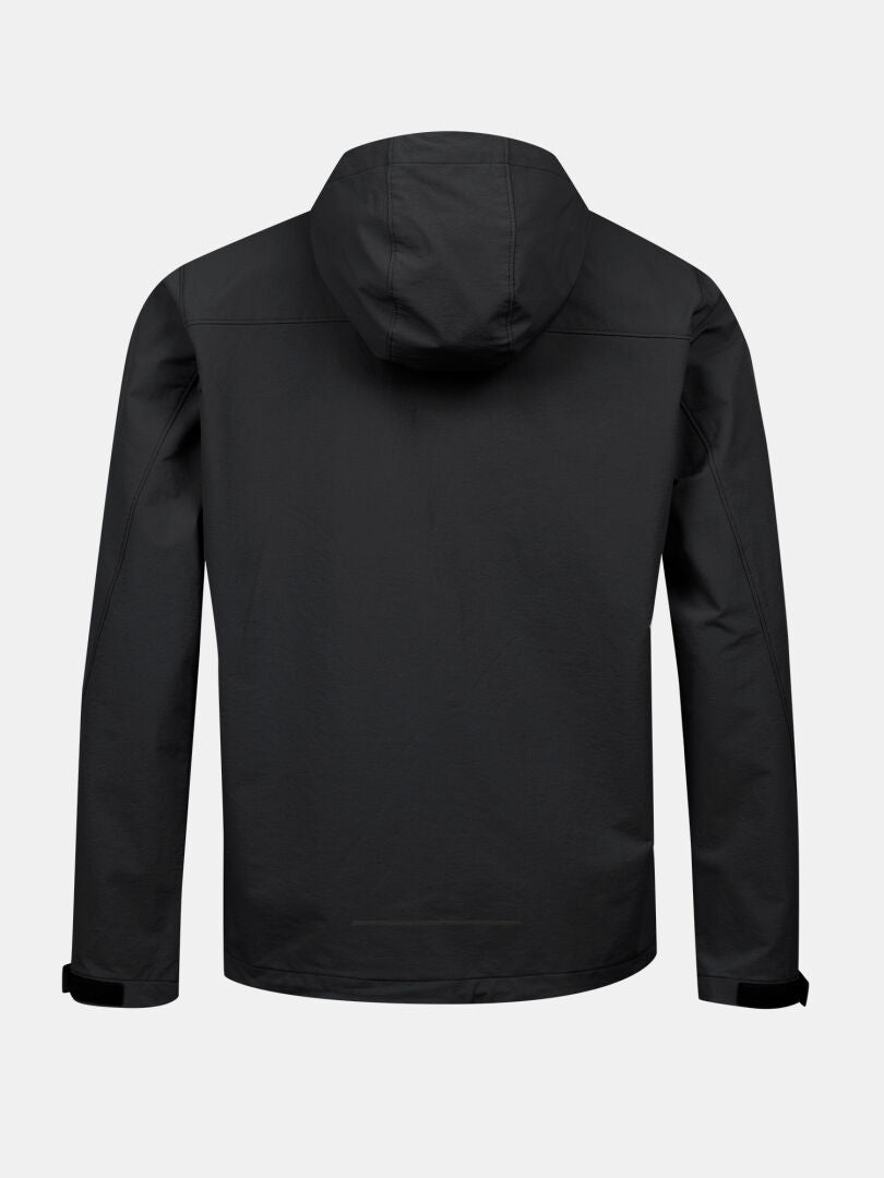Die Halti Finholma X-Stretch Jacke Herren in schwarz, hier von hinten, ist ideal für Outdoor-Aktivitäten.