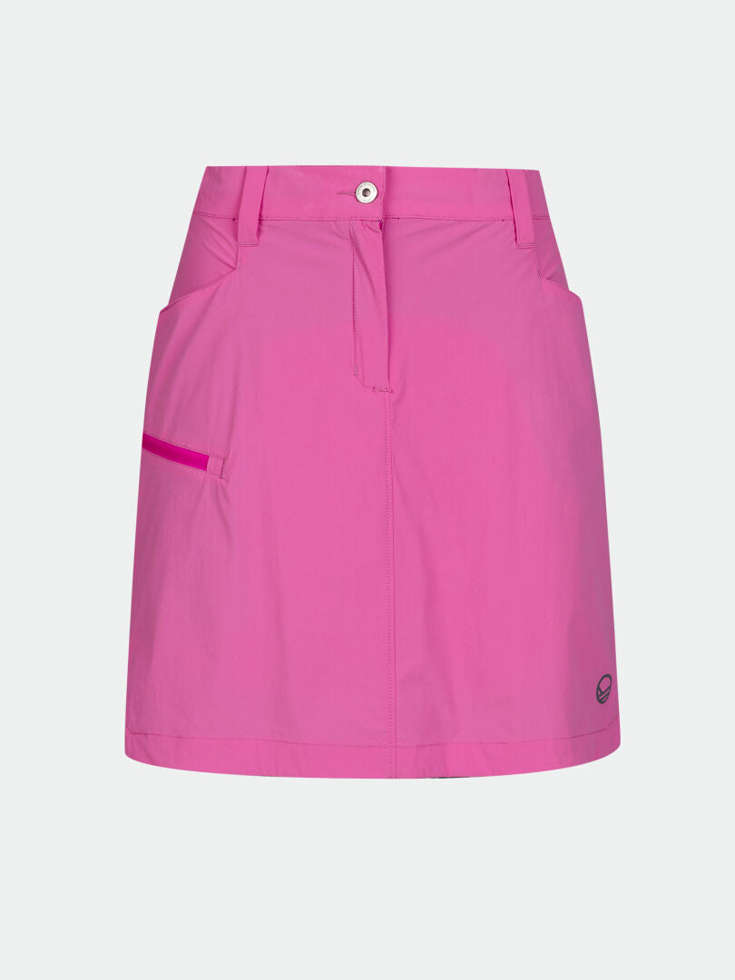 Ein rosa Halti Pallas Cool Rock Damen mit Frontreißverschluss, Gürtelschlaufen, Seitentaschen und kleinem Logo am Saum.