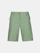 Halti Pallas Cool Shorts Damen Plus: hellgrün, UPF 90+, Stretch, Gürtelschlaufen, Knopf vorne, seitliche Reißverschlusstaschen.