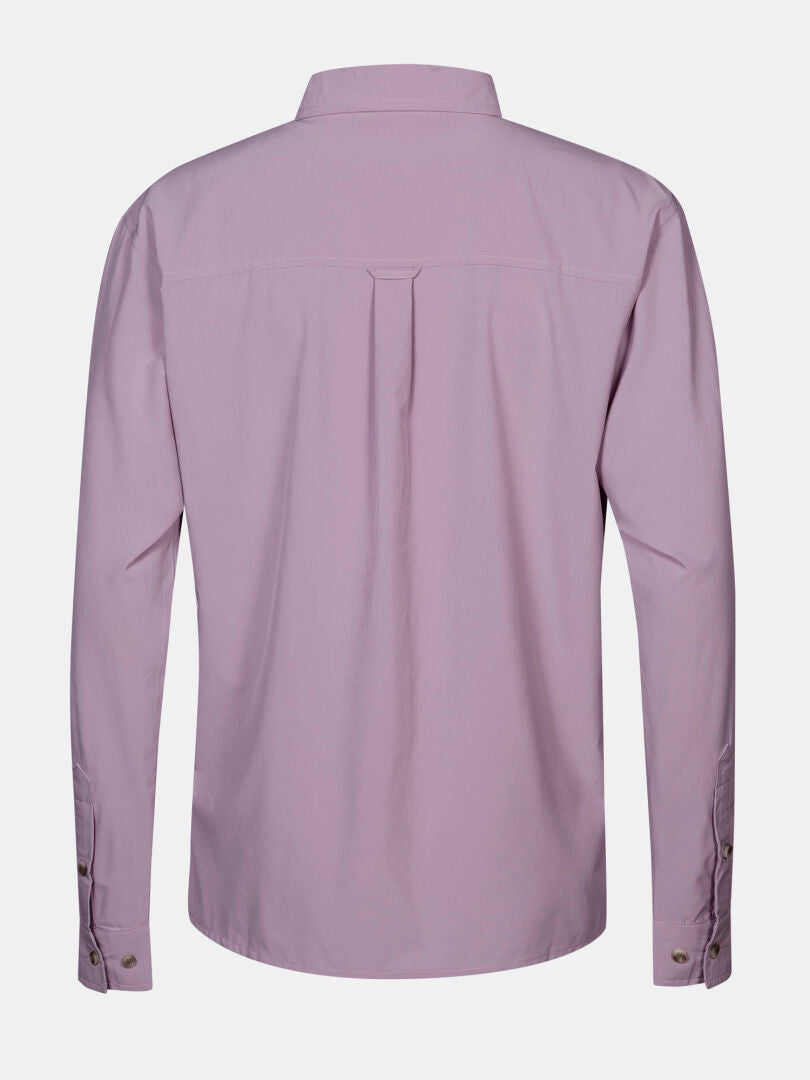 Rückenansicht von Halti Samoy Langarm Funktionshemd Damen in hellviolett, ideal für Outdoor-Aktivitäten, mit Kragen & Manschetten.