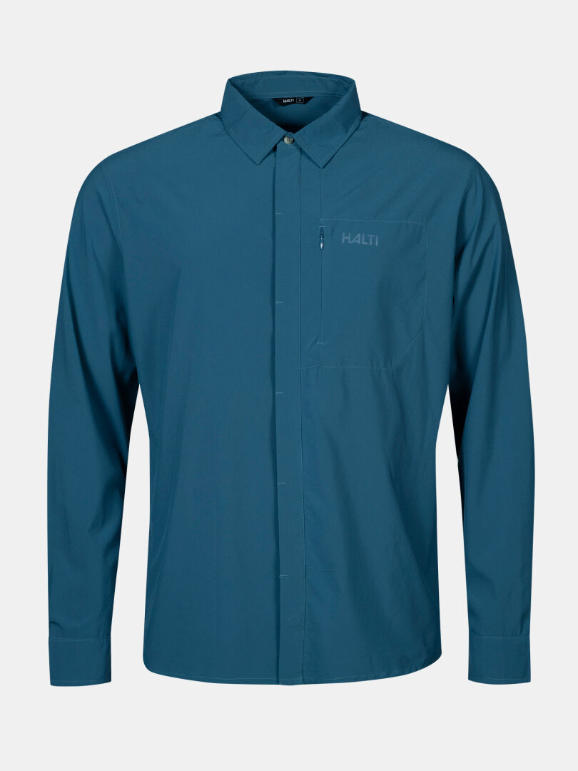 Das Halti Samoy Langarm Funktionshemd Herren in teal bietet UPF 90+ und eine Brusttasche für Outdoor-Aktivitäten.