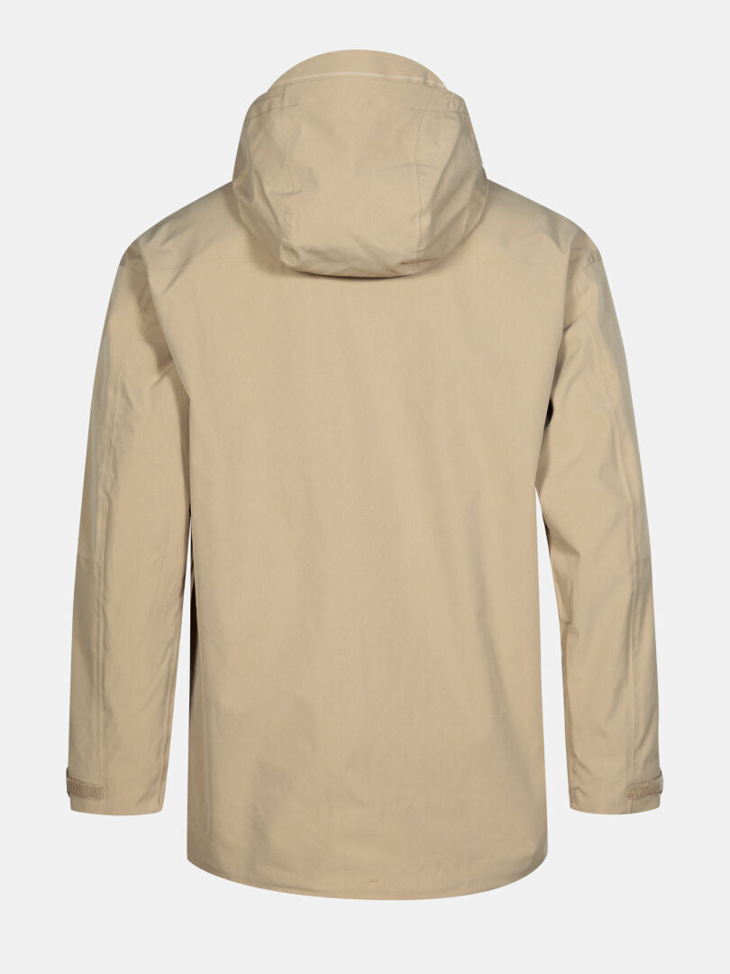 Die Halti Valaja DX Parkajacke Herren in beige ist von hinten auf einem schlichten weißen Hintergrund abgebildet.