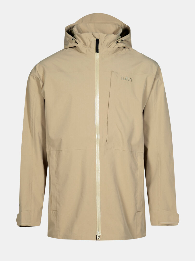 Halti Valaja DX Parkajacke Herren: Beige, wasserdicht, Kapuze, Frontreißverschluss, Brusttasche, Logo auf der linken Brust.