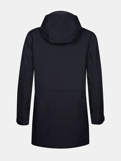 Die Halti Valaja DX Parka Jacke Damen Plus in schwarz ist von hinten vor einem schlichten weißen Hintergrund abgebildet.