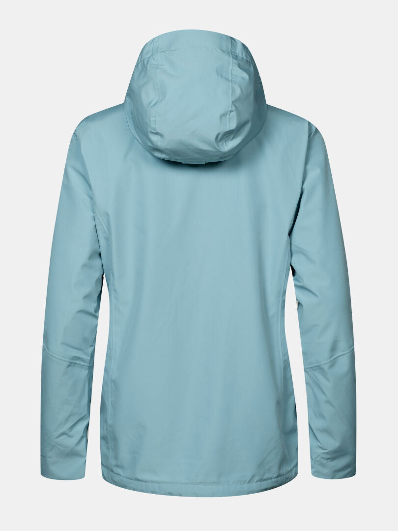 Halti Loito 3-in-1 DX Jacke für Damen in Hellblau, wasserdicht, hier von hinten gezeigt, mit langen Ärmeln und figurbetontem Schnitt.