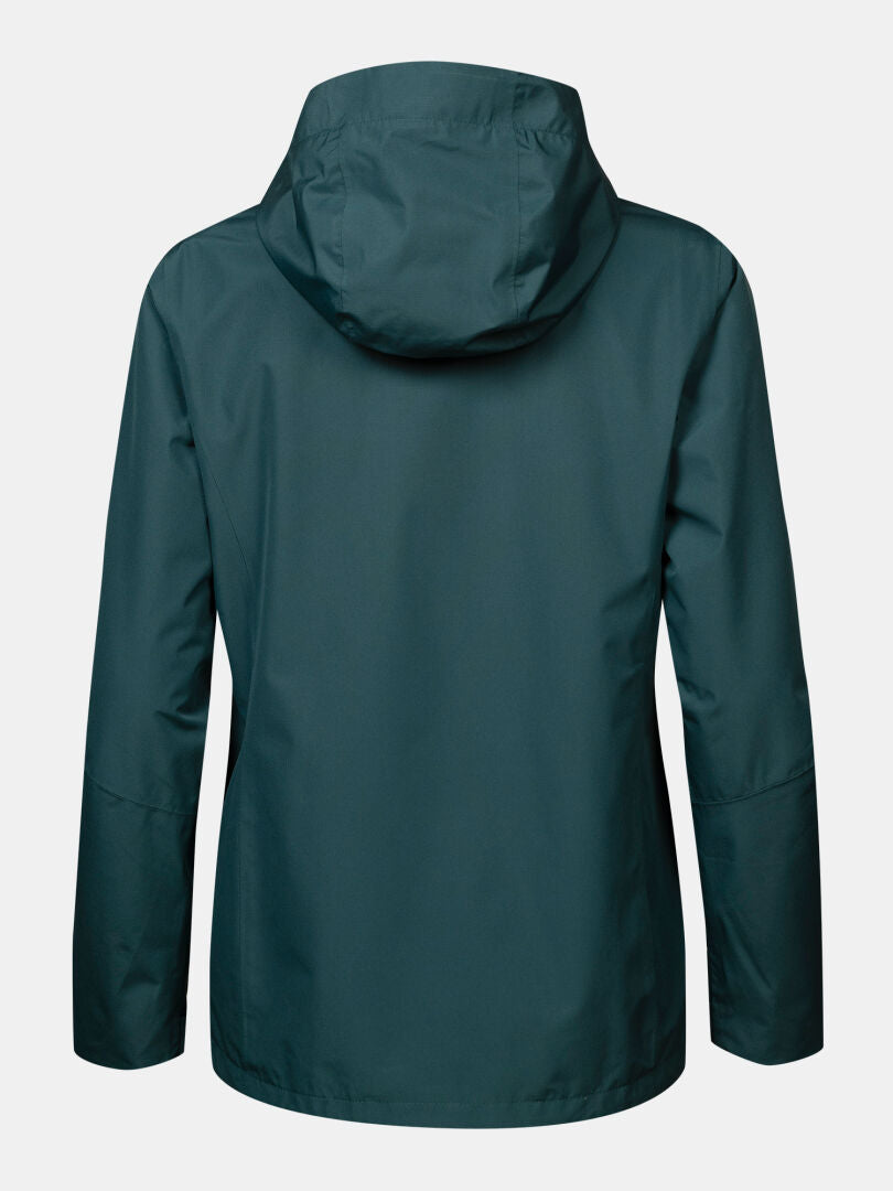 Halti Loito 3-in-1 DX Jacke für Damen in Dunkelgrün mit Kapuze, Rückansicht vor schlichtem weißem Hintergrund.
