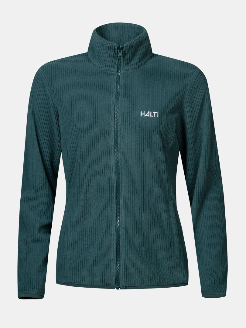 Halti Loito 3-in-1 DX Damenjacke in Dunkelgrün mit Fleecefutter mit Reißverschluss, langen Ärmeln und einem Brustlogo auf einfarbigem Hintergrund.