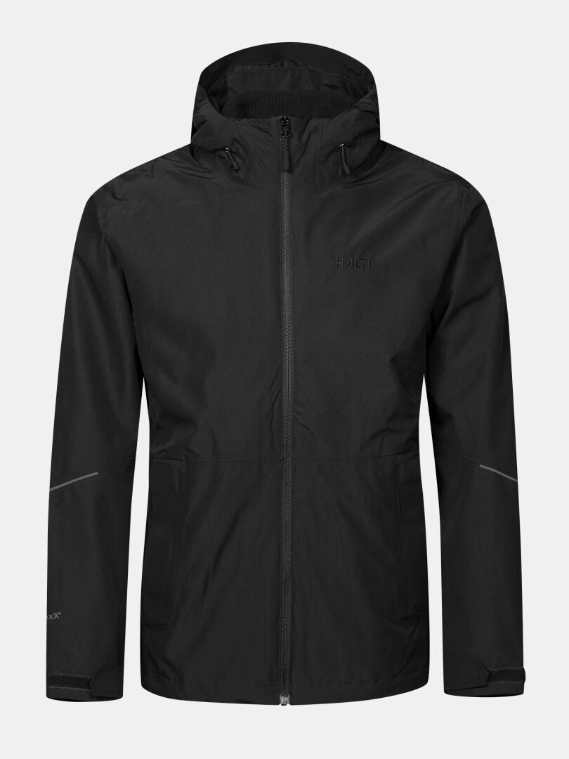 Halti Loito 3-in-1 DX Jacke für Herren: schwarze Outdoor-Jacke mit Kapuze, Reißverschluss und dezenten Nähten.