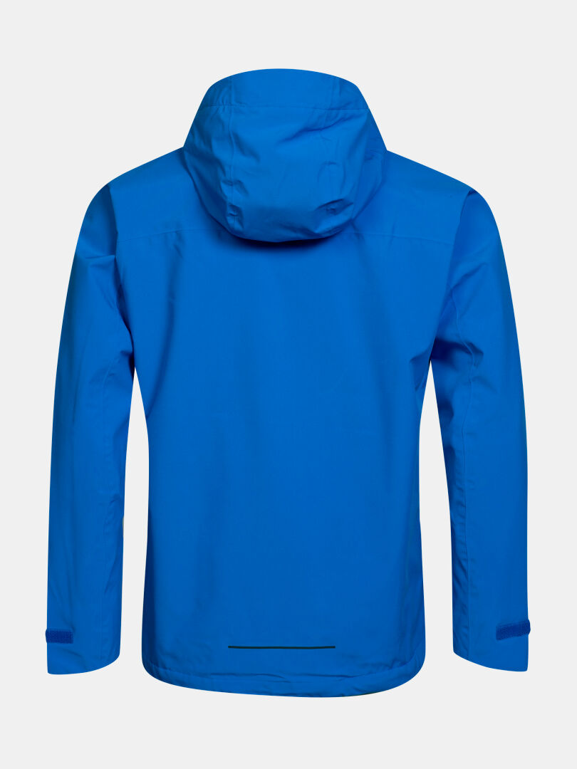 Die Halti Kaltimo DX Regenjacke für Herren in leuchtendem Blau wird von hinten vor einem schlichten weißen Hintergrund gezeigt.