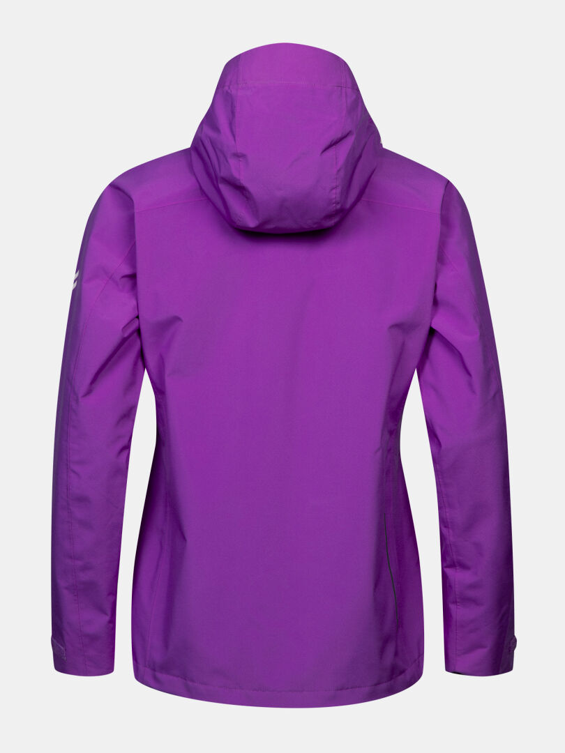 Die Halti Kaltimo DX Jacke Damen Plus in Lila wird von hinten vor einem schlichten weißen Hintergrund gezeigt.