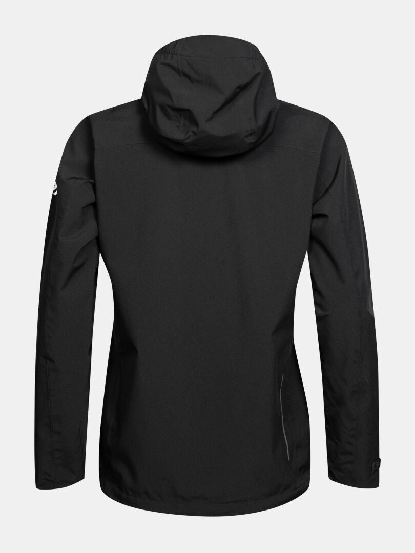Die Halti Kaltimo DX Jacke Damen Plus ist hier von hinten vor weißem Hintergrund abgebildet und eignet sich ideal als wasserdichte Outdoor-Jacke.