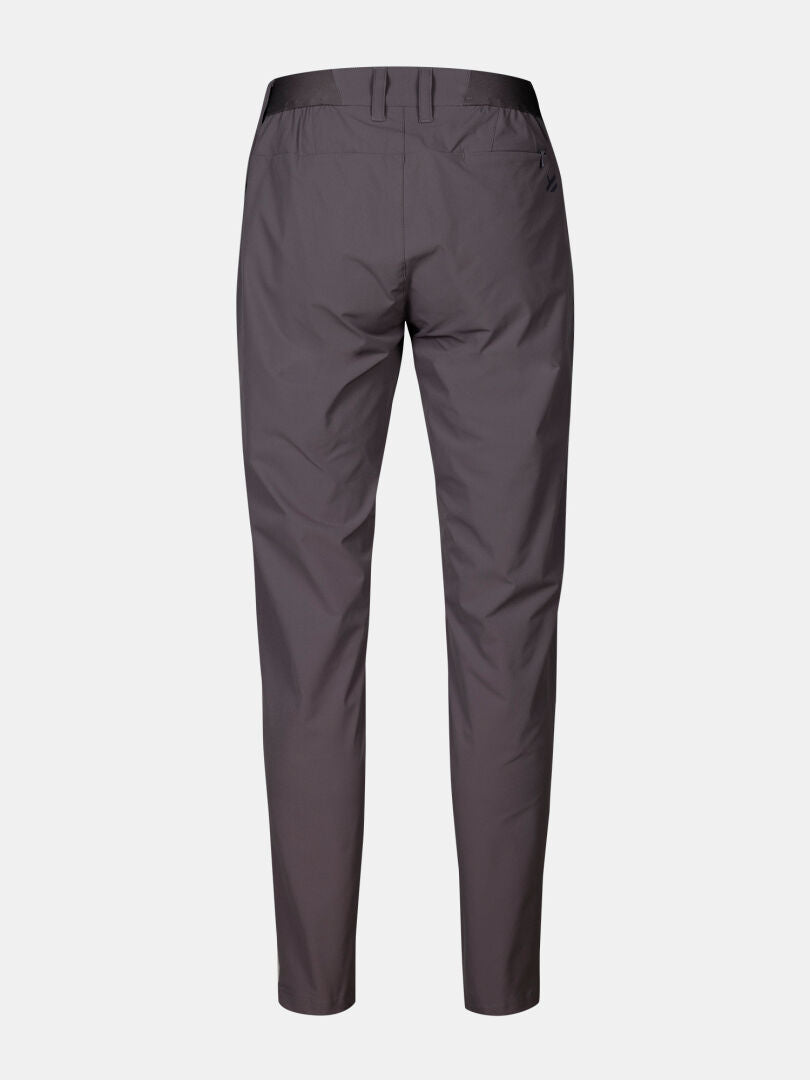 Rückansicht der Halti Drive X-stretch Chinos Damen in dunkelgrau, Slim-Fit mit Stretch, Gürtelschlaufen und rechter Gesäßtasche.