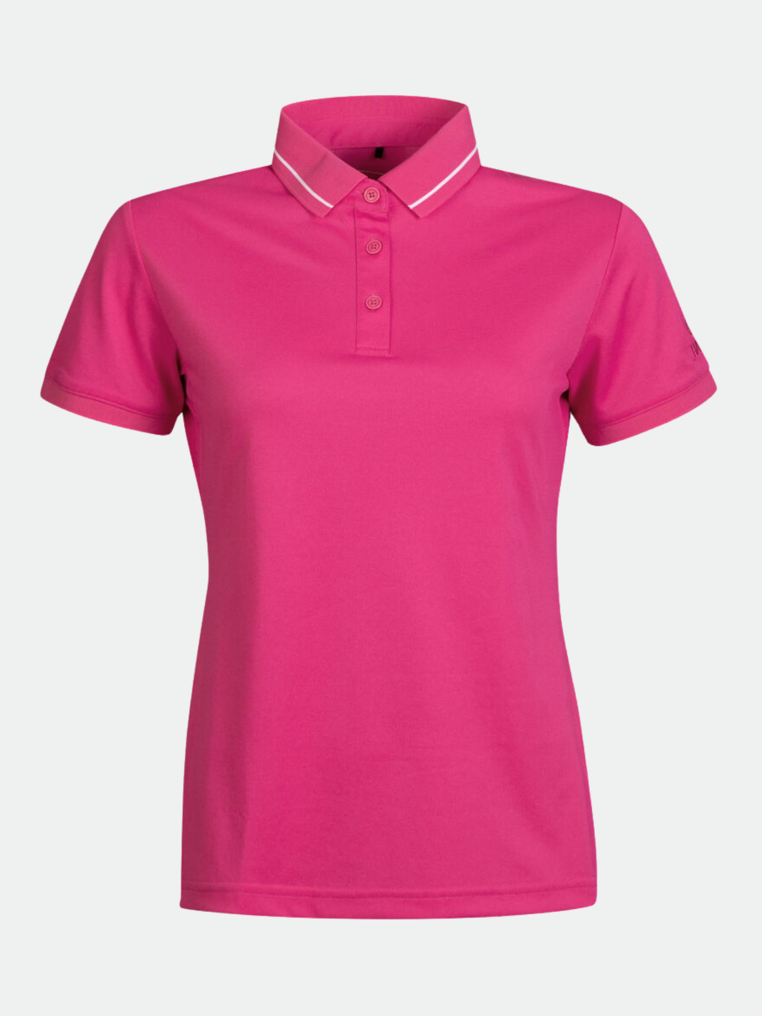 Das Halti Laine Technisches Poloshirt Damen ist ein hellrosa, kurzärmeliges Polo mit Kragen und drei Knöpfen vorne.