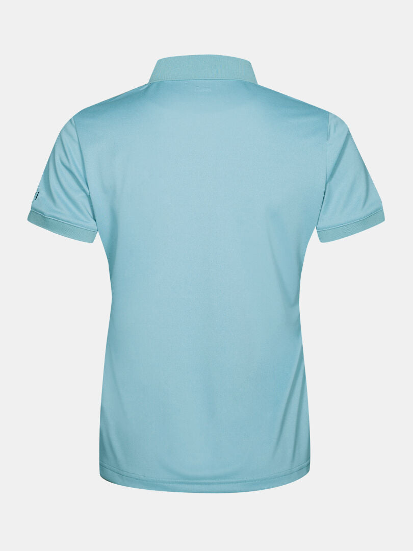 Halti Laine technisches Poloshirt Damen, hellblau, kurzärmelig mit schlichtem Kragen und ohne sichtbares Branding.