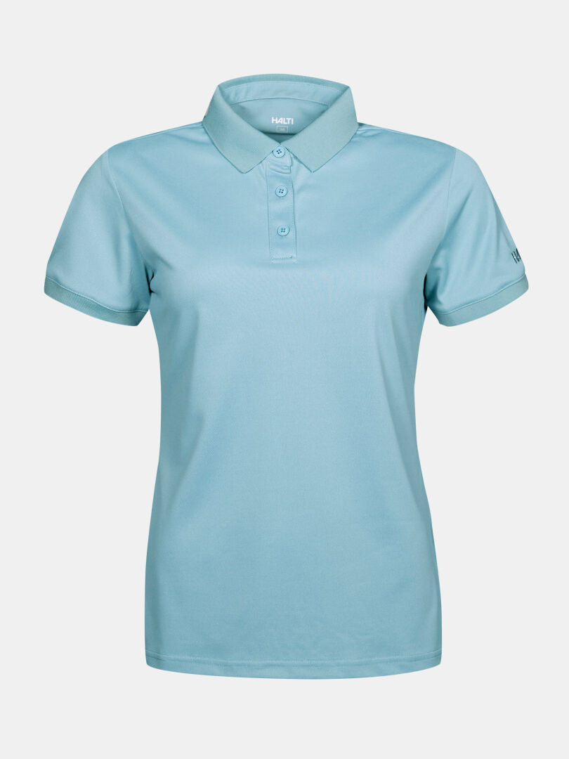 Laine Technisches Poloshirt Damen von Halti in Hellblau mit Kragen, 3 Knöpfen und Logo auf Brust & Ärmel.