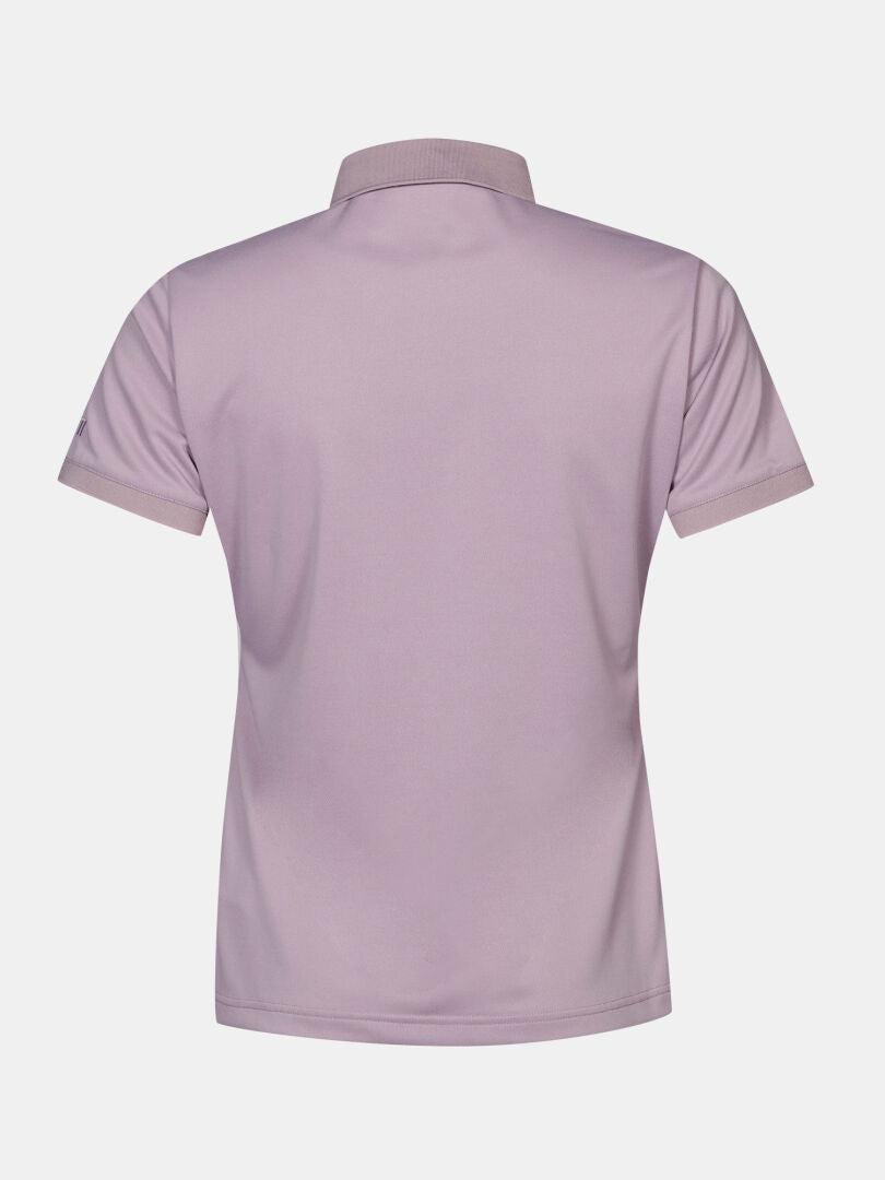 Rückseite von Halti Laine Technisches Poloshirt Damen in hellviolett mit Kragen, abgebildet auf einfarbig weißem Hintergrund.