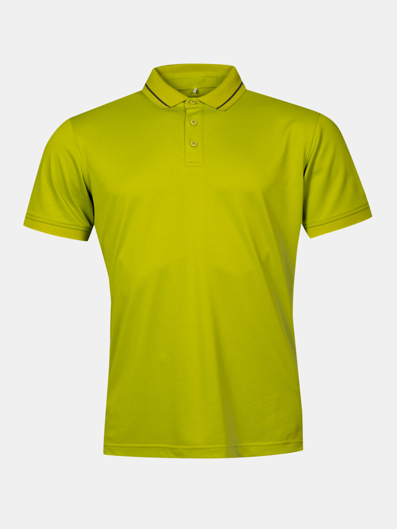 Das Halti Laine Technisches Poloshirt Herren in lindgrün hat einen Kragen, eine Knopfleiste und Kontrastnähte.