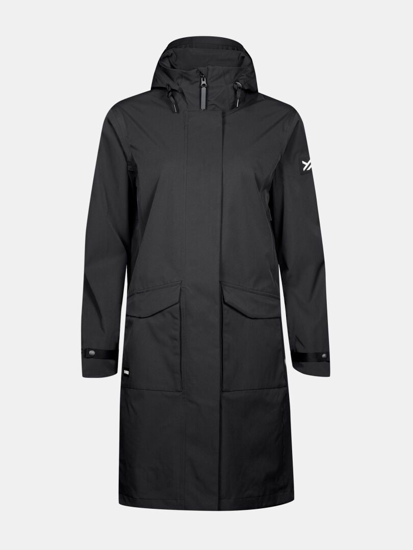 Halti Tokoi II DX Parkajacke für Damen: schwarz, wasserdicht, Frontreißverschluss, Druckknöpfe, 2 große Pattentaschen.