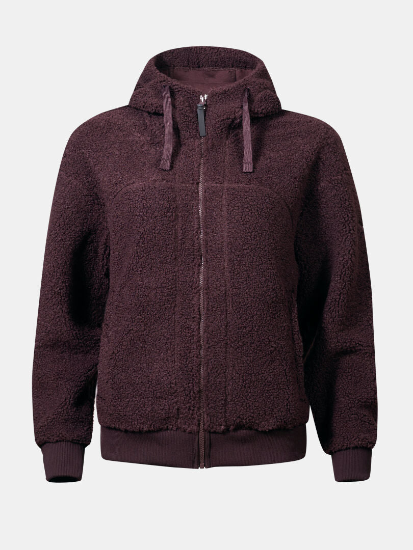 Halti Lykky Fleecejacke für Damen, dunkelbraun mit Kapuze, Taschen und gerippten Bündchen – die perfekte Freizeitjacke.