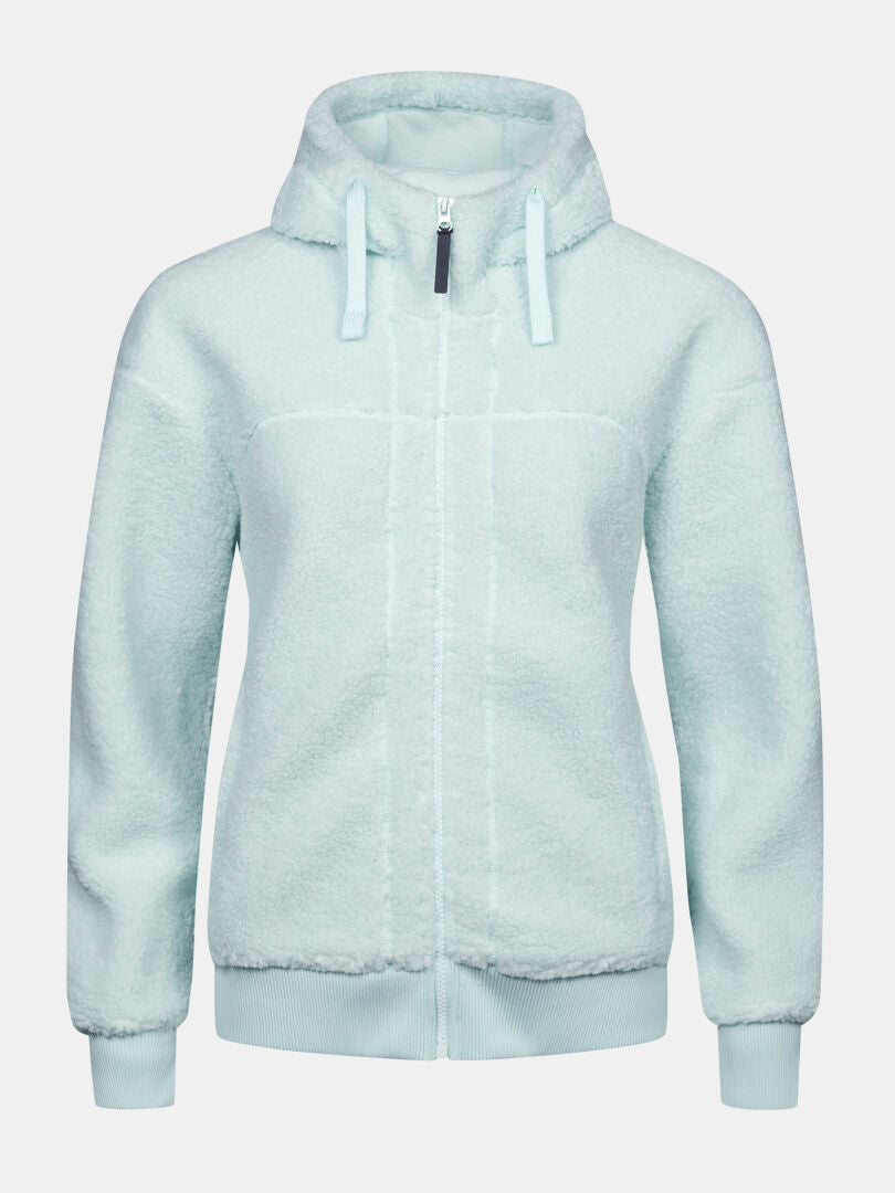 Halti Lykky Fleecejacke für Damen: hellblau, Reißverschluss, Kapuze, gerippte Bündchen – ideal für den Alltag und die Freizeit.