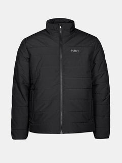 Halti Haapa Steppjacke Herren in Schwarz mit Microtherm-Arcty-Isolierung, Frontreißverschluss und Logo auf der Brust.