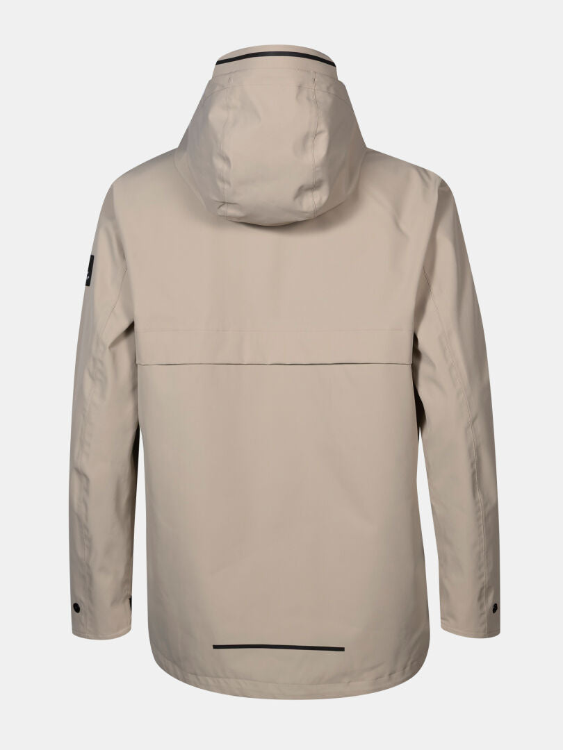 Die Halti Tokoi DX Jacke Damen in beige wird von hinten gezeigt, mit langen Ärmeln und einem oberen Rückensaum.