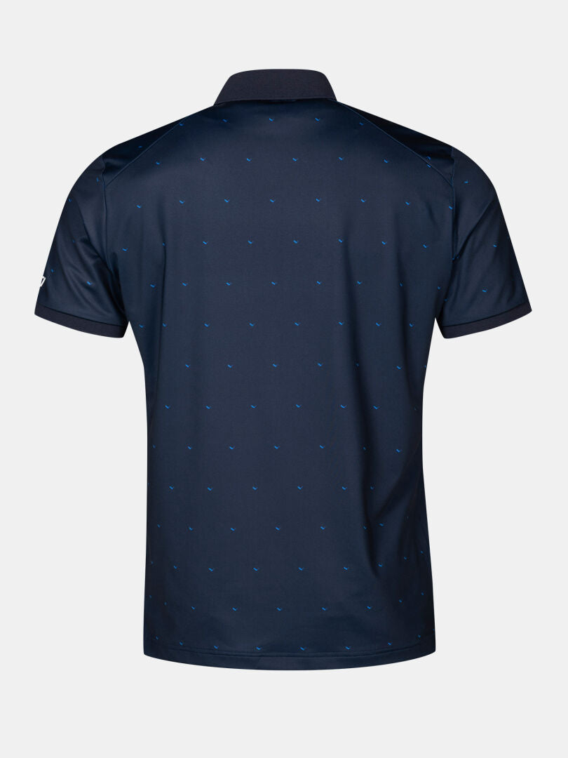 Halti Aridi Technisches Poloshirt Herren in navy blue, Rückenansicht, mit dezentem Punktmuster und klassischem Kragen.