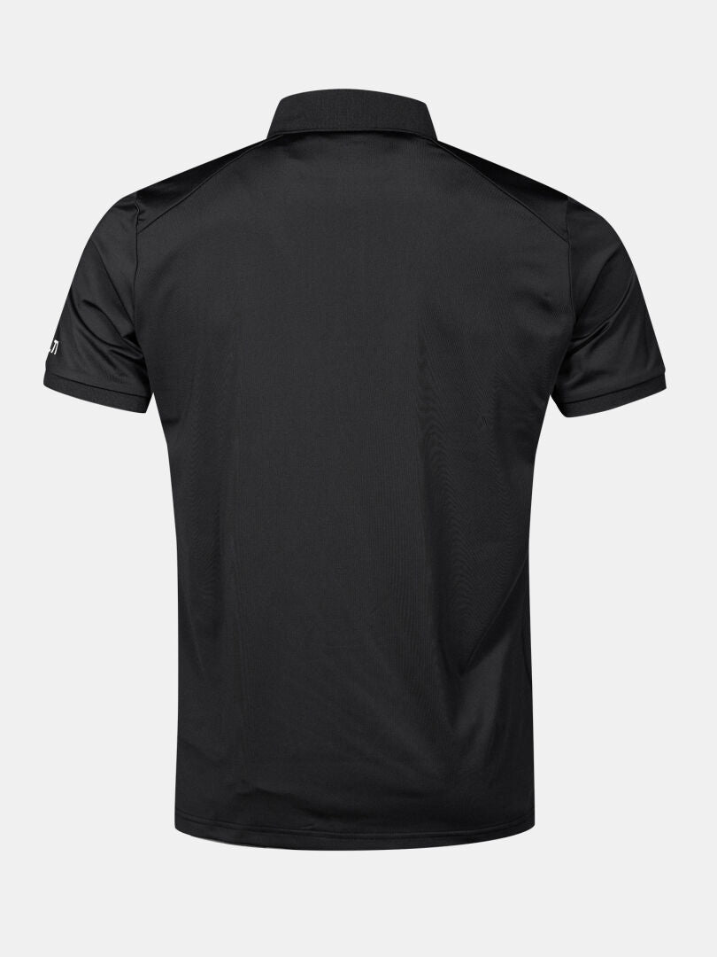 Halti Aridi Technisches Poloshirt Herren in Schwarz, Rückansicht vor hellem Hintergrund.