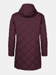 Rückenansicht von Halti Haapa Steppmantel Damen Plus mit Kapuze und Rautensteppung, ideal als Wintermantel in Übergröße.